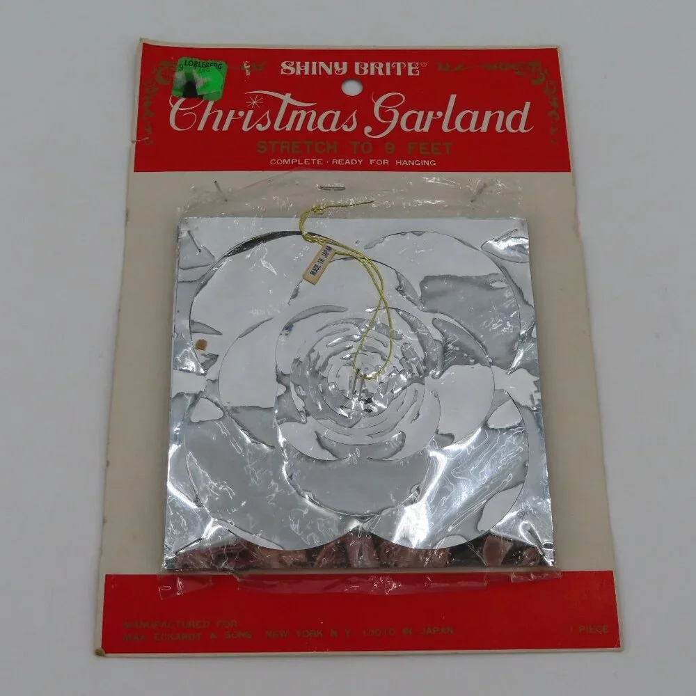 VTG Shiny Brite Christmas Garland Silver Foil 9 Feet Made in Japan Retro NEW